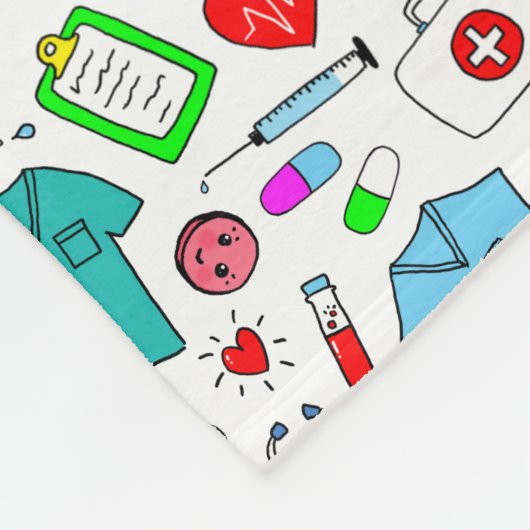 かわいいドクターナース医療用品パターン フリースブランケット (角)