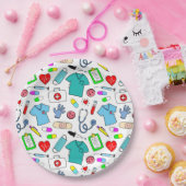 かわいいドクターナース医療用品パターン ペーパープレート (パーティー)