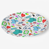 かわいいドクターナース医療用品パターン ペーパープレート (アングル)