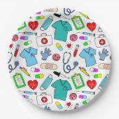かわいいドクターナース医療用品パターン ペーパープレート (正面)