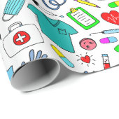 かわいいドクターナース医療用品パターン ラッピングペーパー (ロールコーナー)