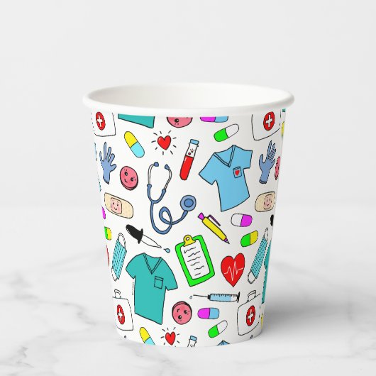 かわいいドクターナース医療用品パターン 紙コップ (裏面)