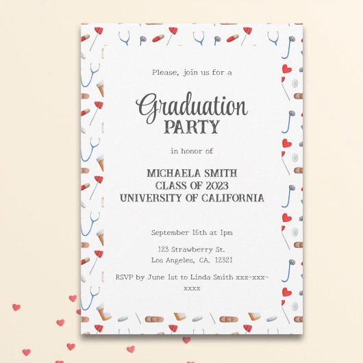 かわいいドクター卒業式パーティー 招待状