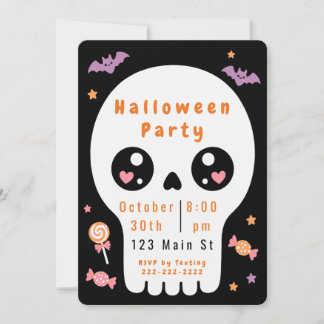 かわいいドクロのハロウィンパーティー招待状 招待状