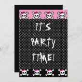 かわいいドクロ クロスボーン パンク ゴス パーティー 招待状 (正面/裏面)