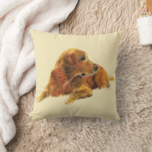 かわいいドッグアートゴールデンレトリバーウォーターカラー クッション (ブランケット)