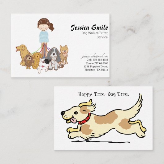 かわいいドッグウォーカーペットシッターの名刺 名刺 (正面/裏面)