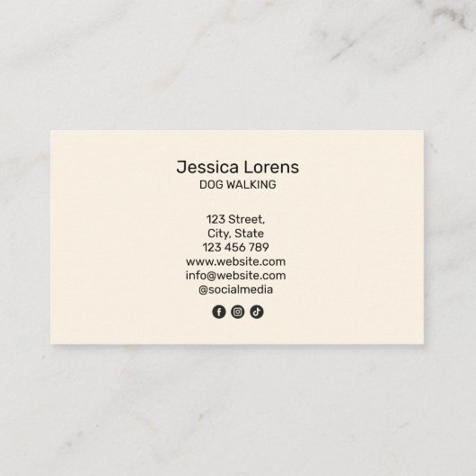 かわいいドッグウォーカーペットシッター、ワンちゃんペットケア 名刺 (裏面)