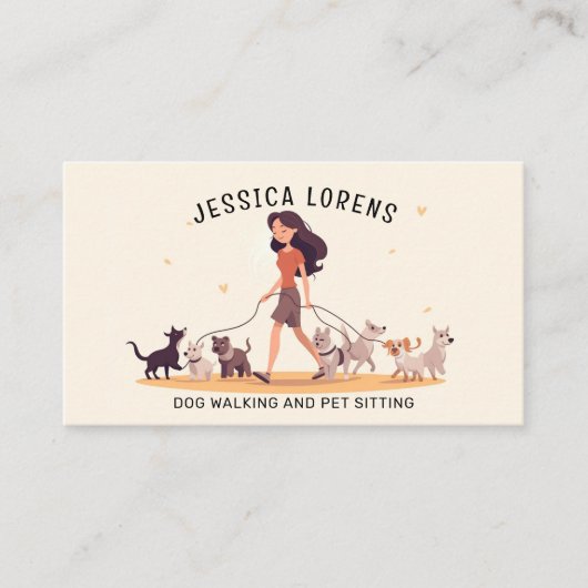 かわいいドッグウォーカーペットシッター、ワンちゃんペットケア 名刺 (正面)