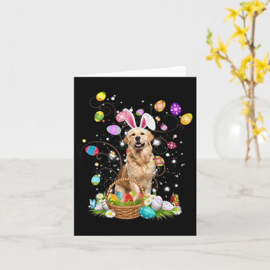 かわいいドッグゴールデンレトリバーおもしろいイースターデイエッグハンティ カード (黄色い花)
