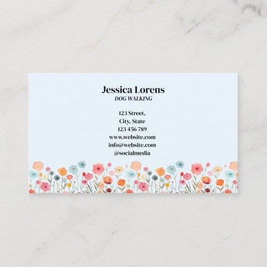 かわいいドッグシッター、ペットトリマー、獣医、フローラ 名刺 (裏面)