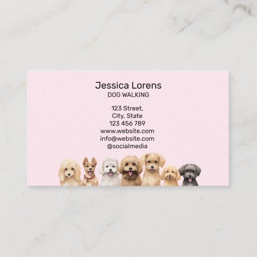 かわいいドッグシッター、ペットトリマー、獣医、子犬 名刺 (裏面)