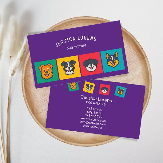 かわいいドッグシッター、ペットトリマー、獣医、子犬 名刺