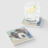 かわいいドッグスケッチポートレート ストーンコースター (横)