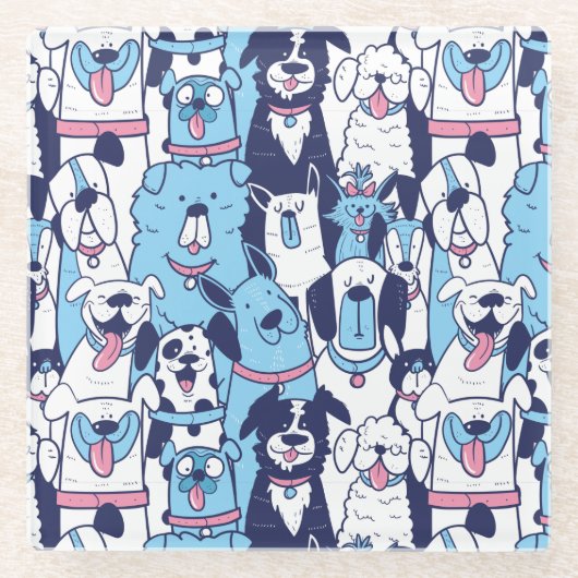 かわいいドッグズグラスのコースター ガラスコースター (正面)