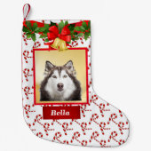 かわいいドッグフォトクリスマスストッキング名前をカスタムする スモールクリスマスストッキング (正面)