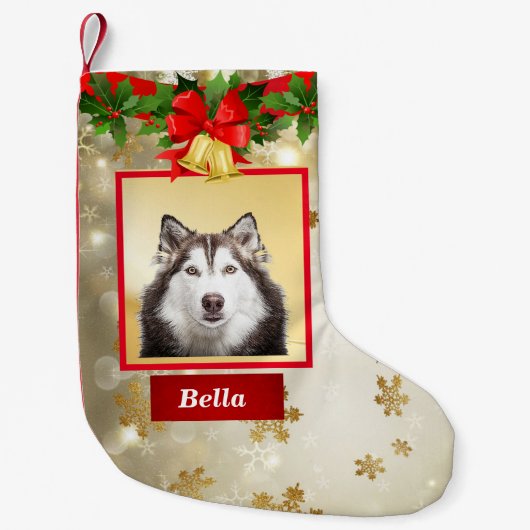 かわいいドッグフォトクリスマスストッキング名前をカスタムする スモールクリスマスストッキング (正面)