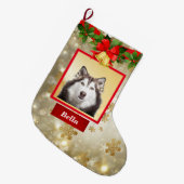 かわいいドッグフォトクリスマスストッキング名前をカスタムする ラージクリスマスストッキング (正面 (吊り時))