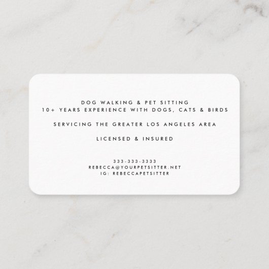 かわいいドッグフォトブルドッグペットシッタードッグウォーカー 名刺 (裏面)