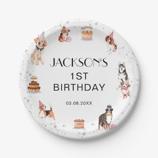 かわいいドッグポー – パーティー誕生日 ペーパープレート (正面)
