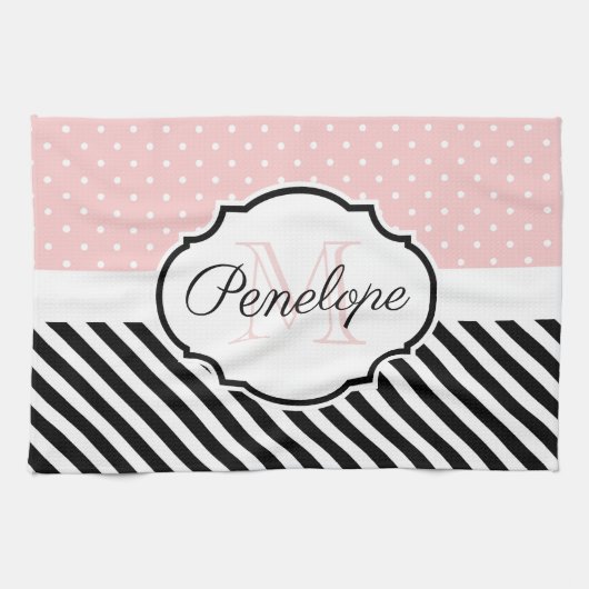 かわいいドットとストライプ キッチンタオル (横)