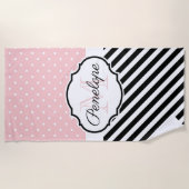 かわいいドットとストライプ ビーチタオル (正面)