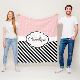 かわいいドットとストライプ フリースブランケット