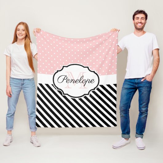 かわいいドットとストライプ フリースブランケット (インサイチュ)