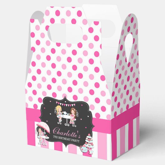かわいいドットピンクガールズティーパーティー誕生日ありがとう フェイバーボックス (オープン)