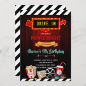 かわいいドライブイン映画の夜テーマパーティーの招待状 招待状 (正面/裏面)