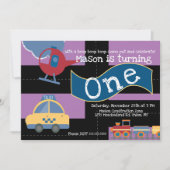 かわいいドライブバイ車パーティー 1歳の女の子の誕生日 招待状 (正面)