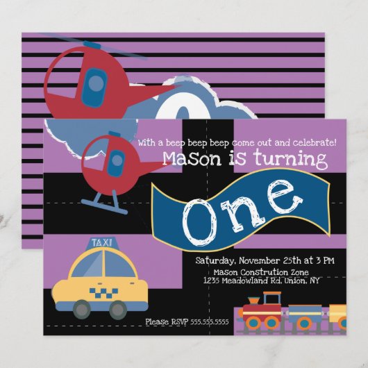 かわいいドライブバイ車パーティー 1歳の女の子の誕生日 招待状 (正面/裏面)