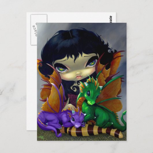 「かわいいドラゴリング二人」はがき ポストカード (正面/裏面)