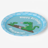 かわいいドラゴンがマシュマロを焼く漫画 ペーパープレート (アングル)