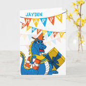 かわいいドラゴンとプレゼント誕生日カード カード (黄色い花)