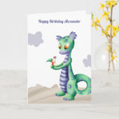 かわいいドラゴンと格言パーソナライズされた誕生日カード カード (黄色い花)