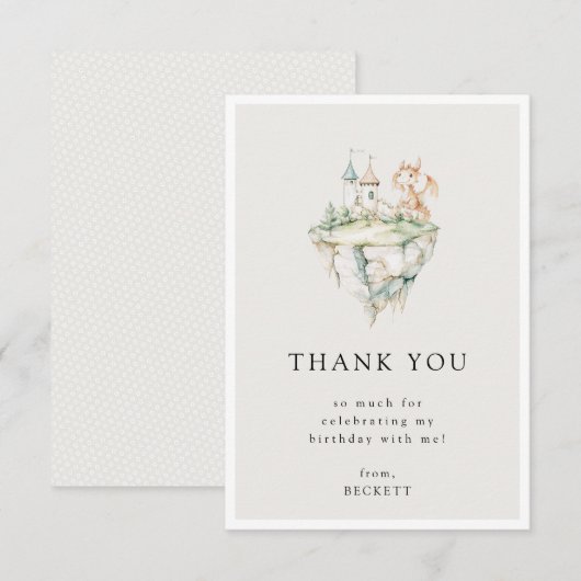 かわいいドラゴンのテーマの誕生日パーティー サンキューカード (正面/裏面)