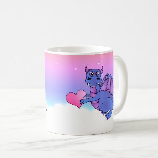 かわいいドラゴンのハートのマグの青ピンク-紫色 コーヒーマグカップ (正面右)