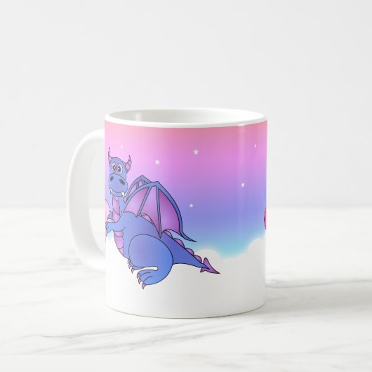 かわいいドラゴンのハートのマグの青ピンク-紫色 コーヒーマグカップ (正面左)