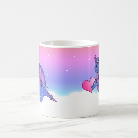 かわいいドラゴンのハートのマグの青ピンク-紫色 コーヒーマグカップ (中央)