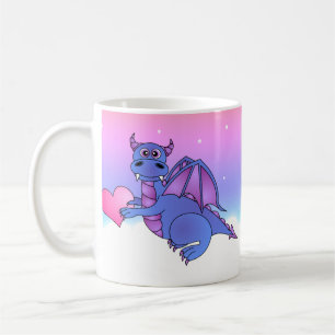 かわいいドラゴンのハートのマグの青ピンク-紫色 コーヒーマグカップ