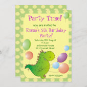 かわいいドラゴンの子供パーティー招待状、子供の誕生日パーティー 招待状 (正面/裏面)