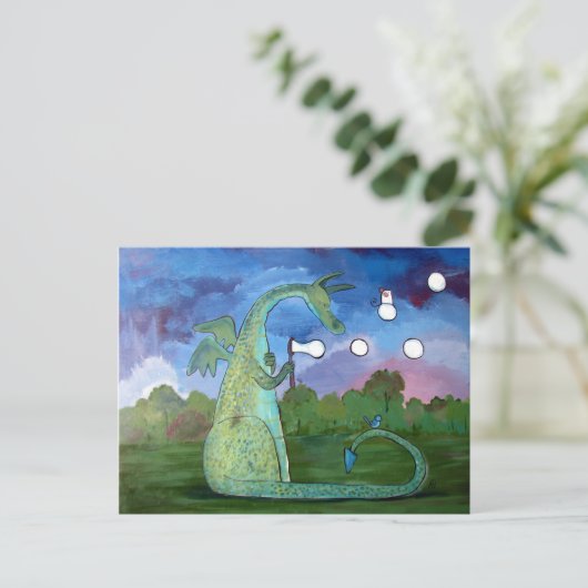かわいいドラゴンの子供向けアート 遊び心あふれるポストカード ポストカード (スタンド正面)