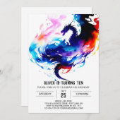 かわいいドラゴンの神話的な誕生日 招待状 (正面/裏面)