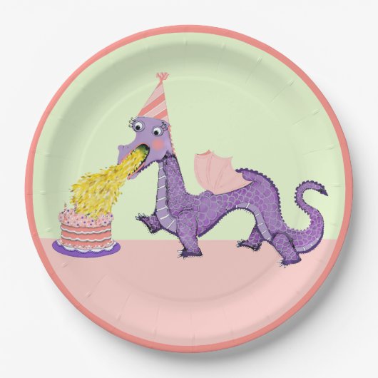 かわいいドラゴンの誕生日パーティー ペーパープレート (正面)