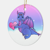 かわいいドラゴンの飛んでいるな愛-青/紫色 セラミックオーナメント (左)