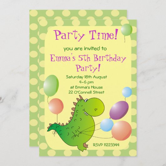 かわいいドラゴンはパーティの招待状、子供のパーティーをからかいます 招待状 (正面/裏面)