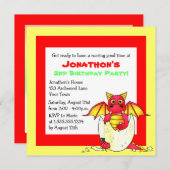 かわいいドラゴンをテーマにした子ども誕生日-赤と黄 招待状 (正面/裏面)