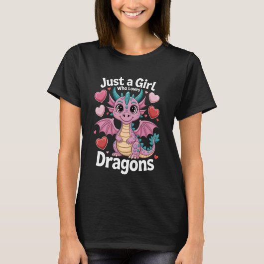 かわいいドラゴンを愛するただの少女 ファンタジー ピンク狂 Tシャツ (正面)