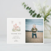 かわいいドラゴンキャッスルテーマバースデーパーティー写真 サンキューカード (スタンド正面)